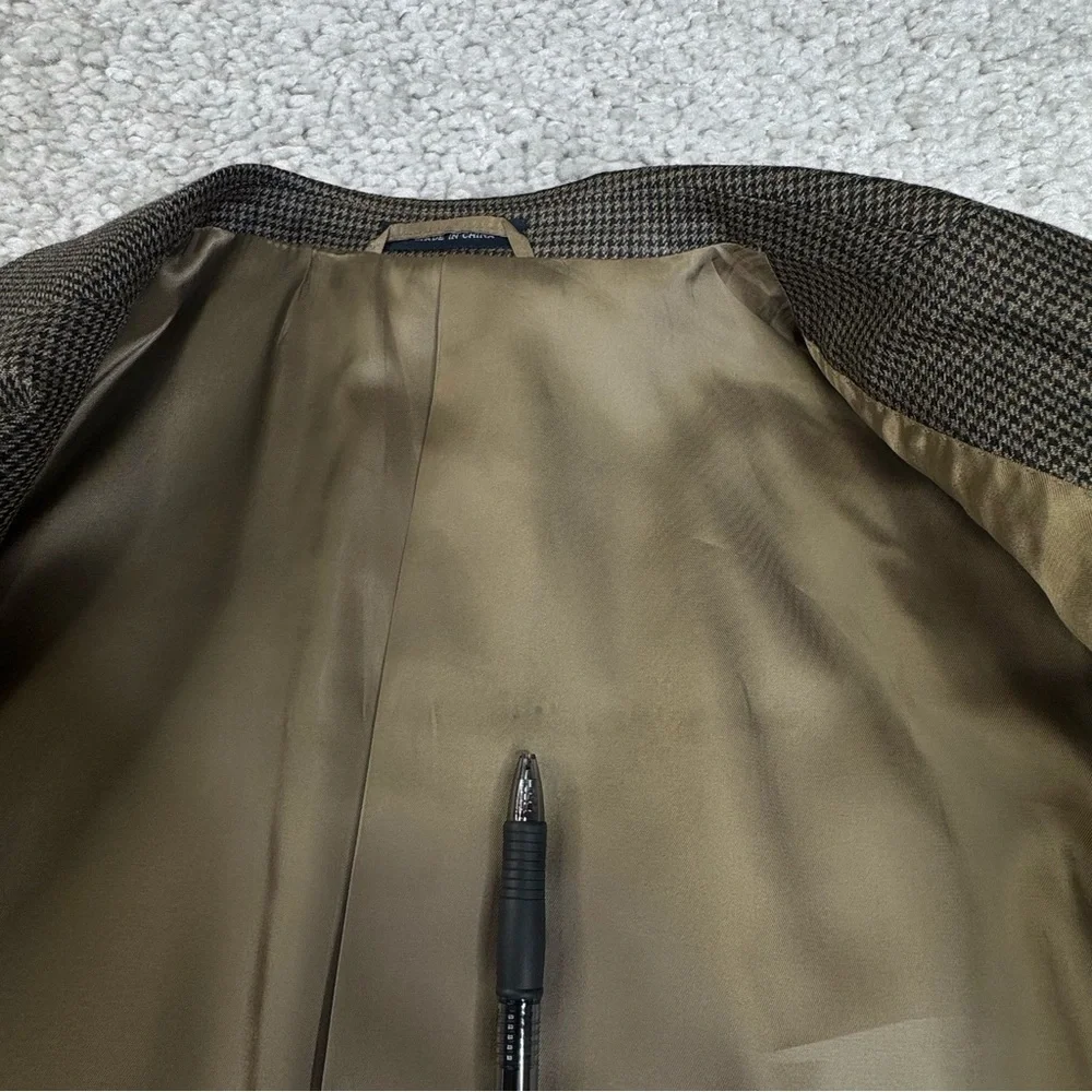 Ralph Lauren Sports Jacket Blazer Houndstooth Olive Brown Silk Wool Dillards 42R